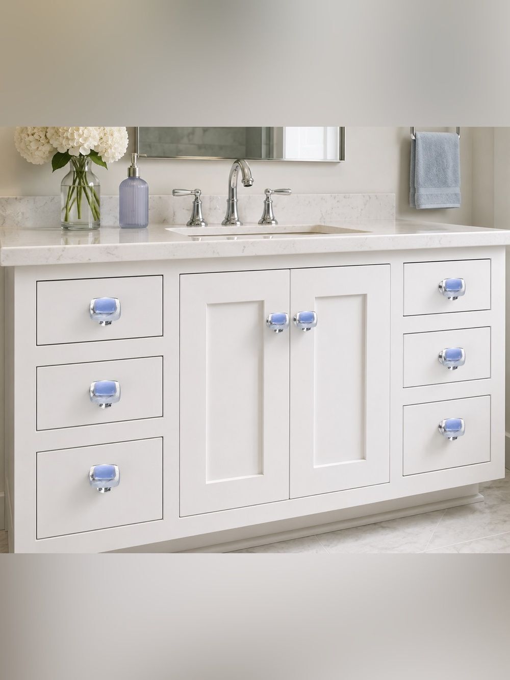 Sietto Handcrafted USA Elegant Blue Glass Cabinet Knobs Set of 5